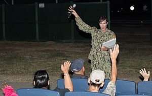 Guantanamo Public Affairs Officer Anne Leanos leads a celebration of International Women's Month, at a screening of 'Hidden Figures' - 180301-Z-KE355-017.JPG